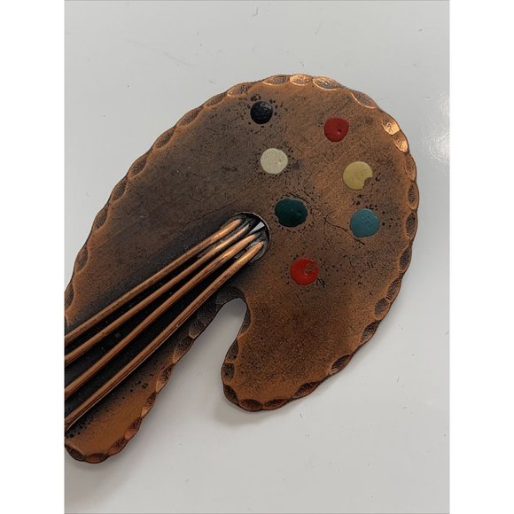 Handmade Copper Brooch Modernist Pedro Pujol Painters Pallette Pin - Picture 2 of 12
